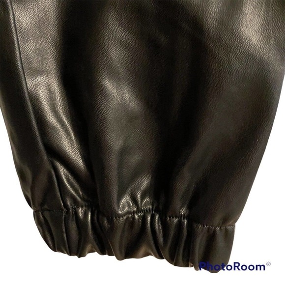 H&M Divided Pants Women Size 4 Black Vegan Faux Leather Jogger Pockets Drawstr… - Picture 3 of 8